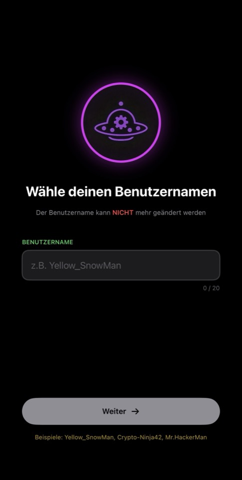 UfoooNetiX MSG Onboarding – Benutzername wählen